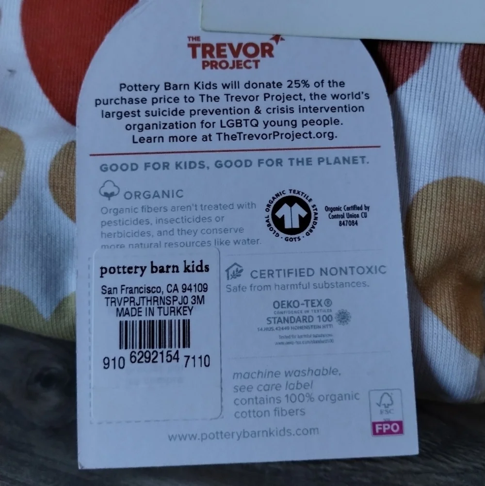 Pottery Barn Baby Trevor Project Rainbow Hearts Organic Nursery Pajama Size 0-3m